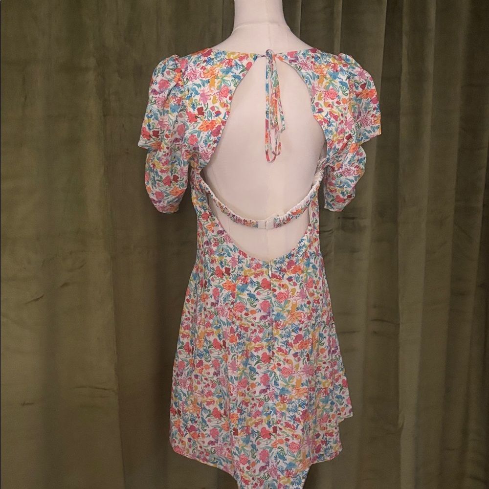 For Love And Lemons Floral Mini Dress with Puff Sleeves, L - Picture 9 of 12